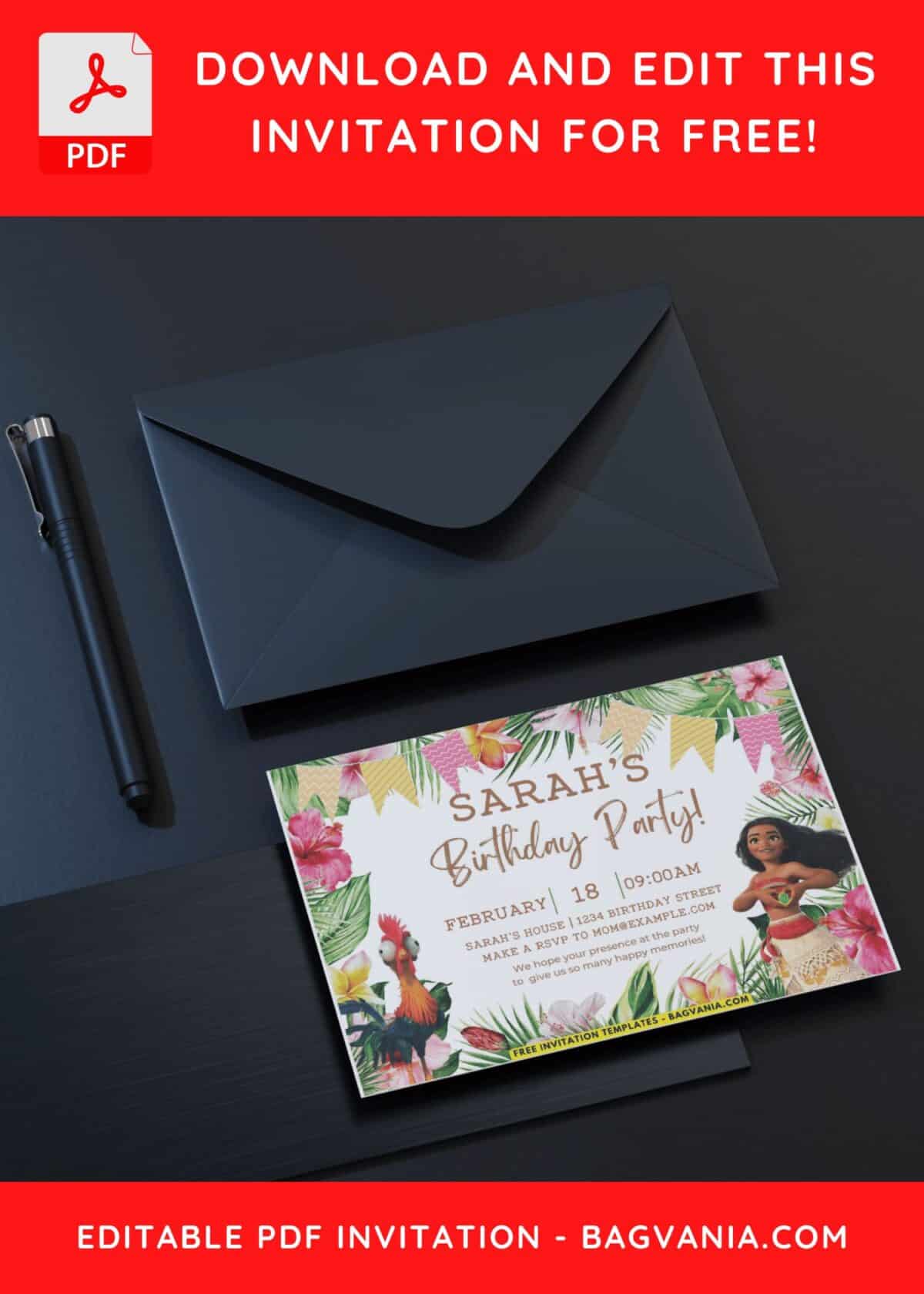 (Free PDF Invitation) Moana Tropical Theme Birthday Invitation