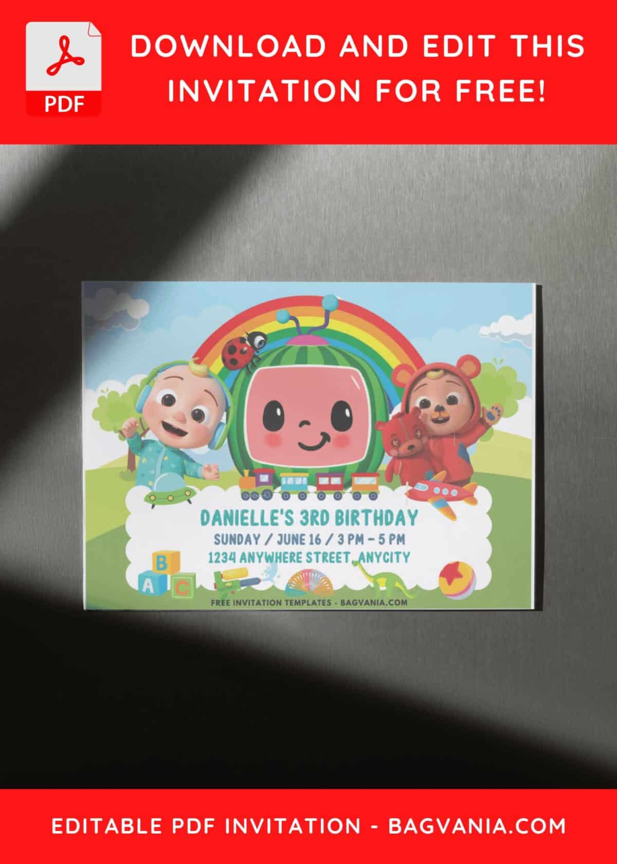 Cocomelon & Toys Birthday Invitation with JJ in Bear suit