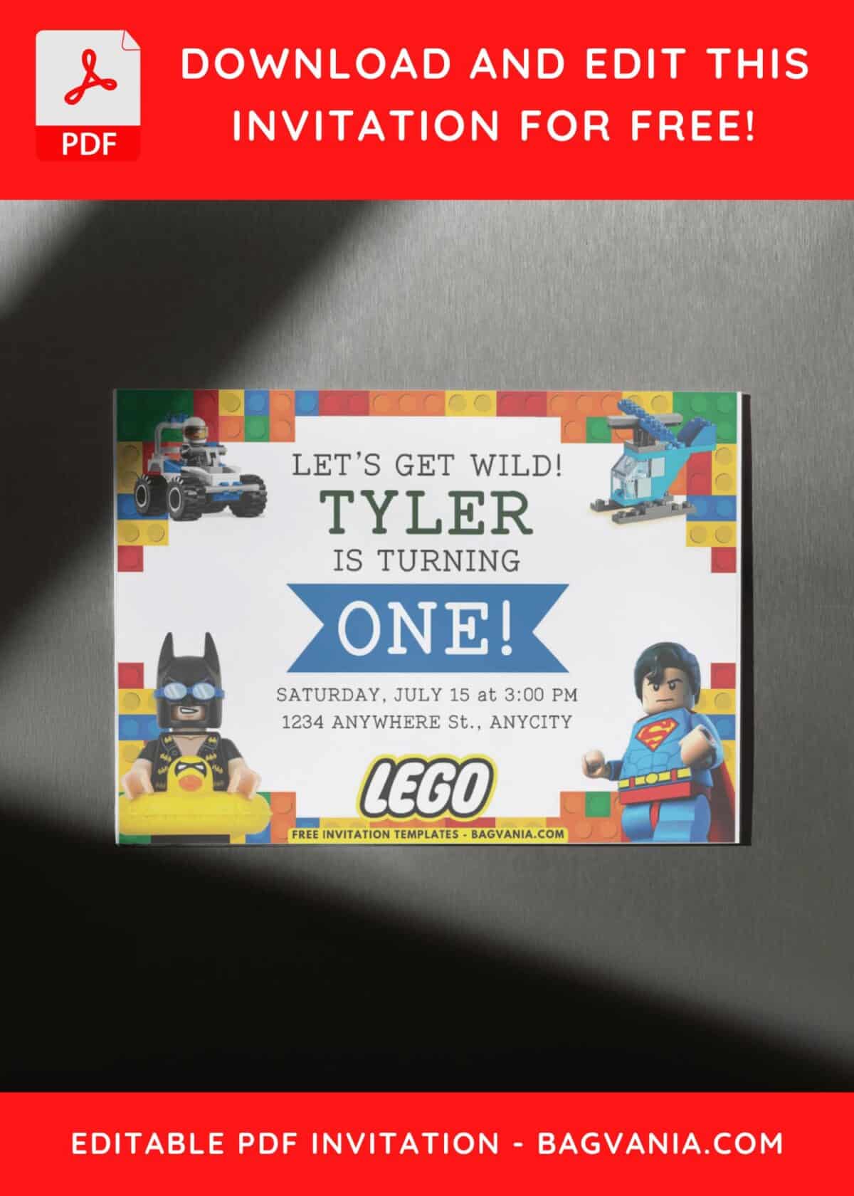 Lego Superheroes & Super Cars Birthday Invitation with Lego Superman and Buggy