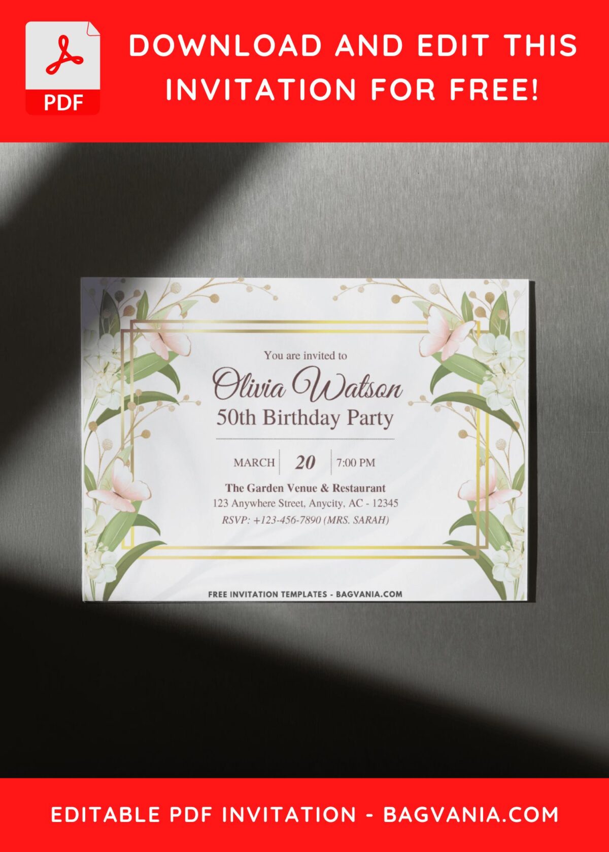 Beautiful Butterfly Flower Birthday Invitation 