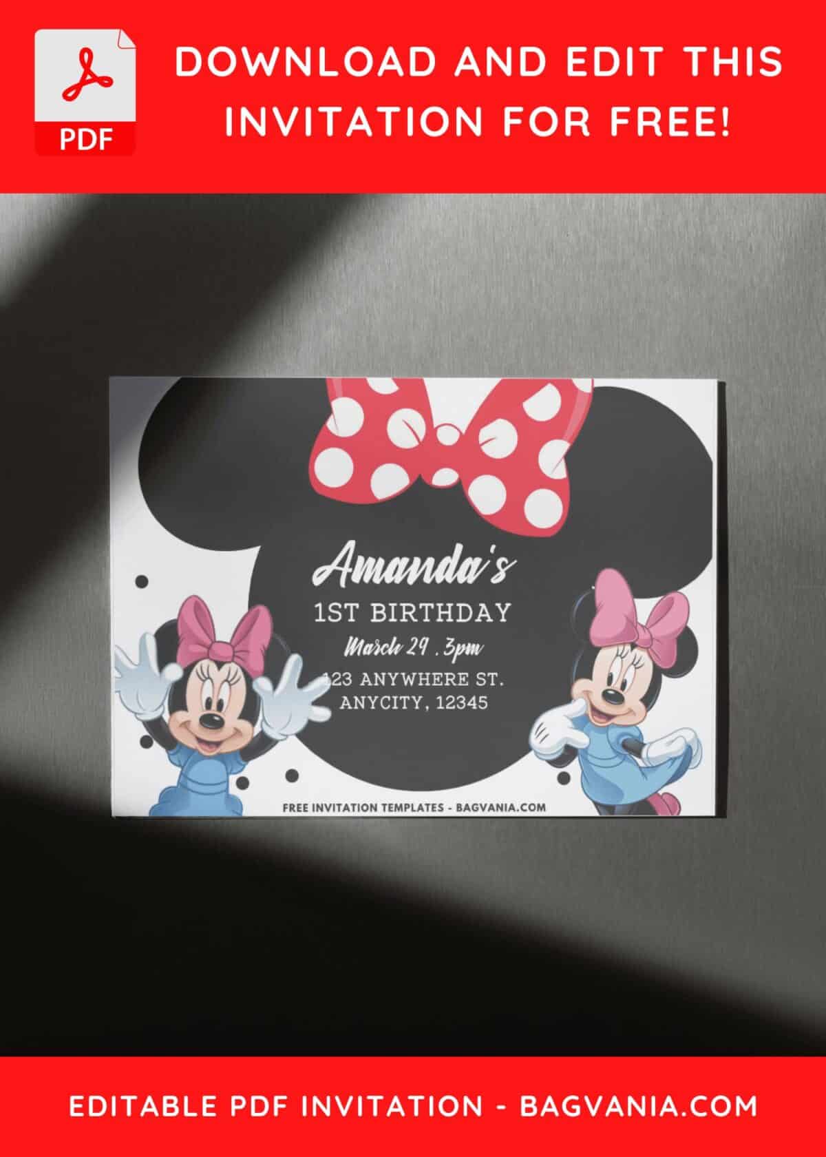 Minnie Ears Birthday Invitation with editable text