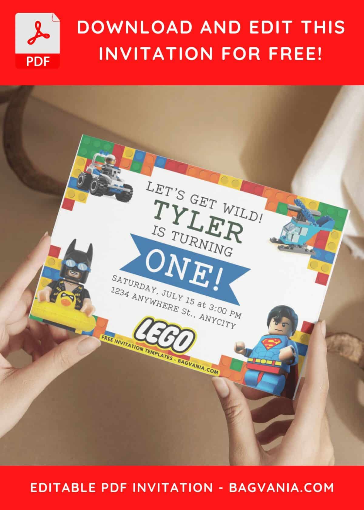 Lego Superheroes & Super Cars Birthday Invitation with Lego Batman And Helicopter