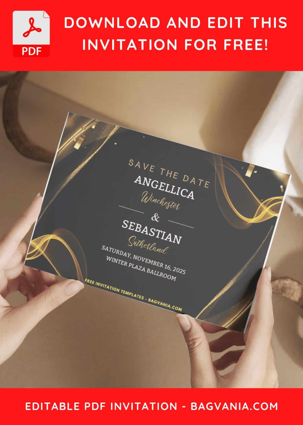 Gold Swirl Wedding Invitation with aesthetic glitter gold