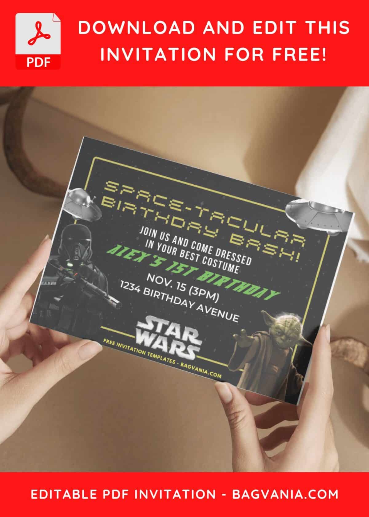 Star Wars Themed Kids Birthday Invitation with Yoda