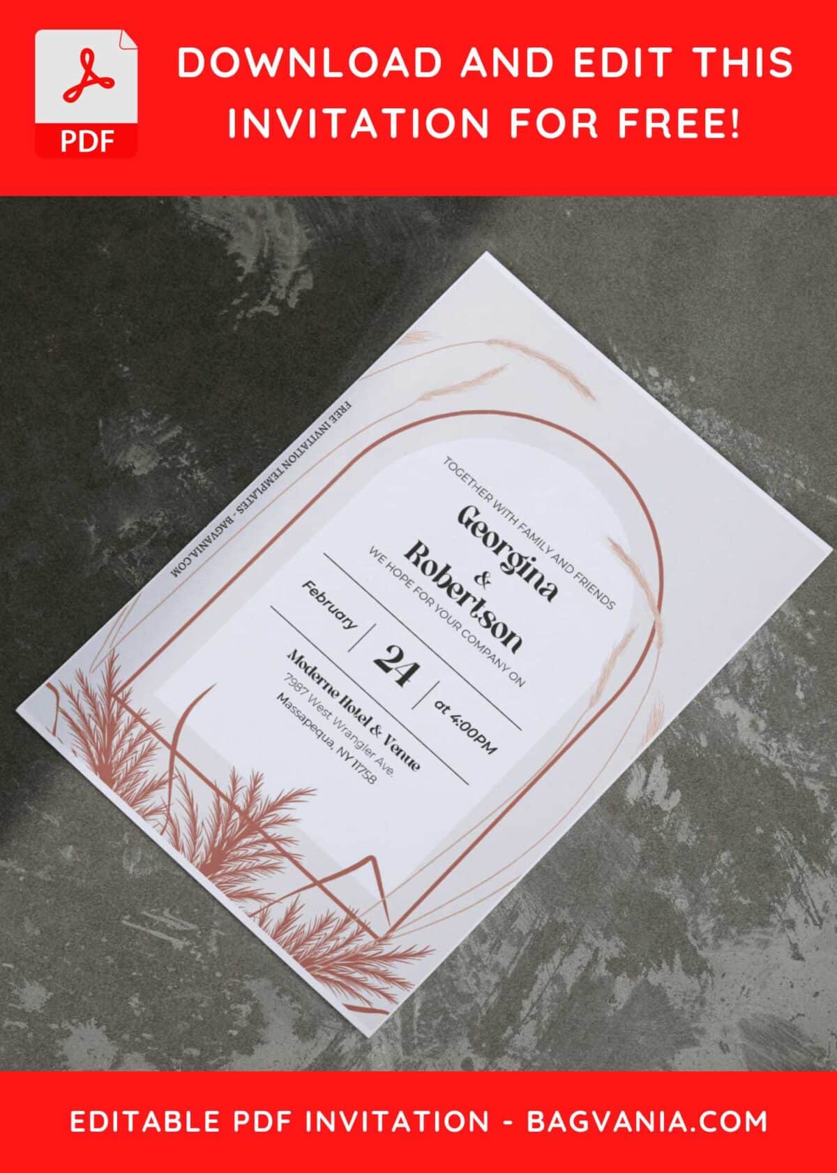 Pampas Greenery Arch Wedding Invitation C