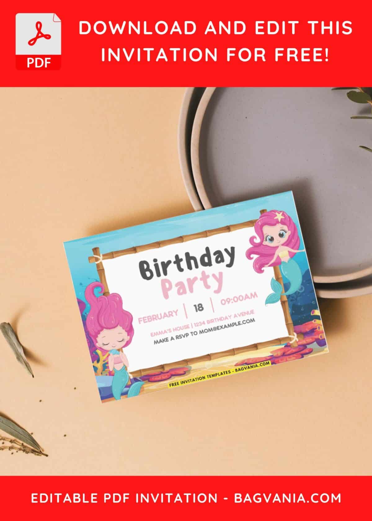 Ocean Theme Birthday Invitation With Bamboo Text Frame