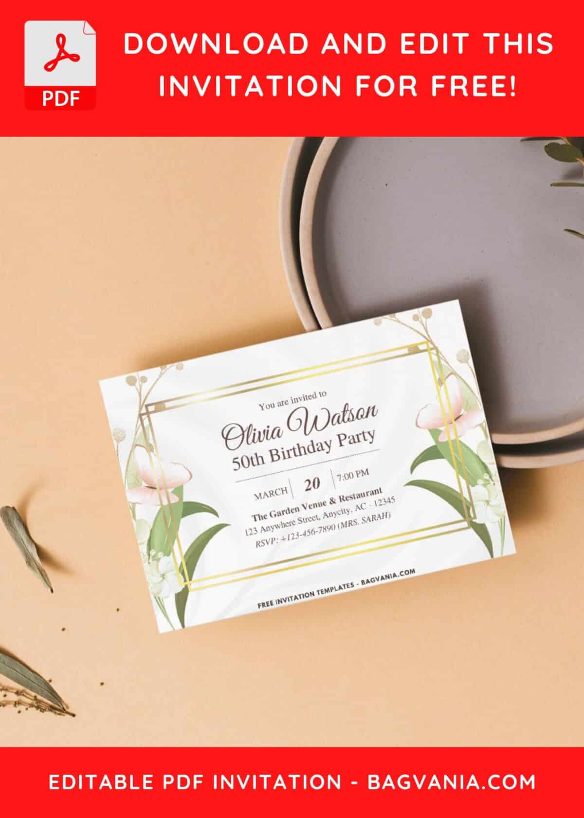 Aesthetic birthday invitation with butterfly-like flower