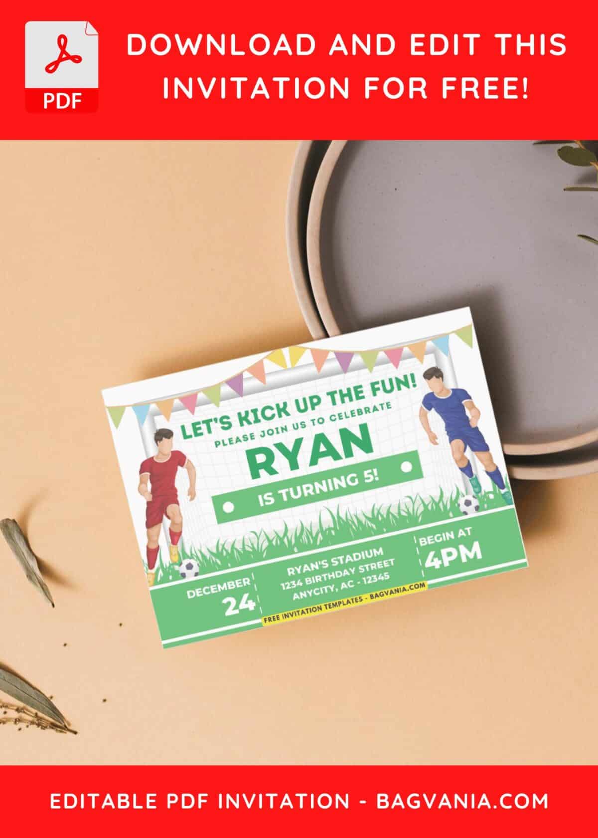 Kids birthday Invitation with Football pitch background