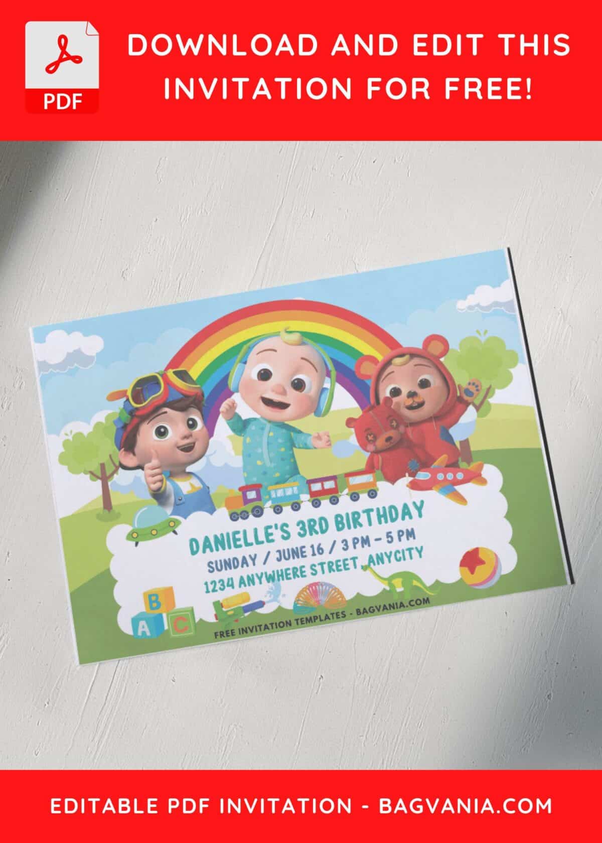 Cocomelon & Toys Birthday Invitation with Children Toys