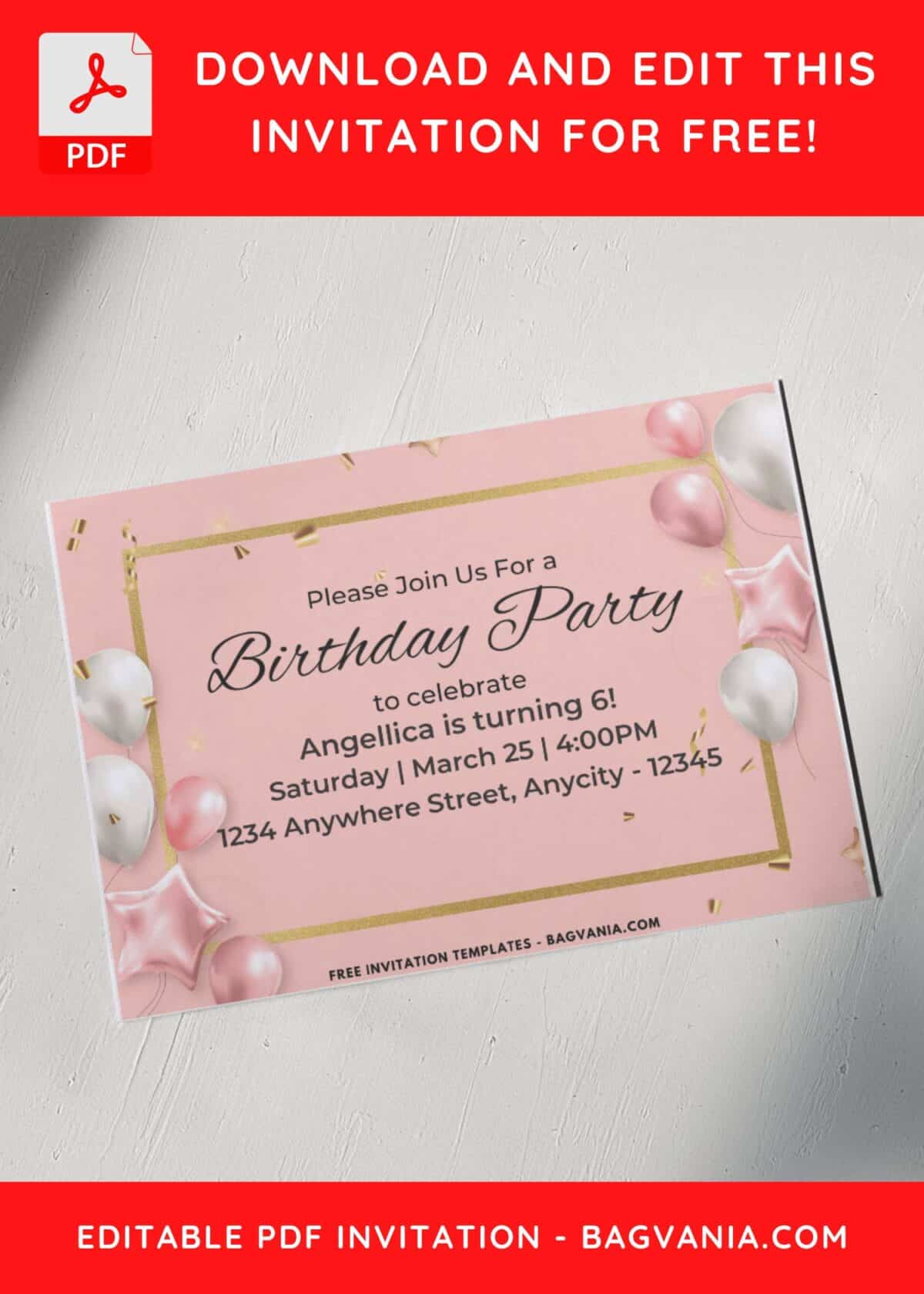 Silver And Gold Balloons Birthday Invitation with Sparkling Silver Balloons