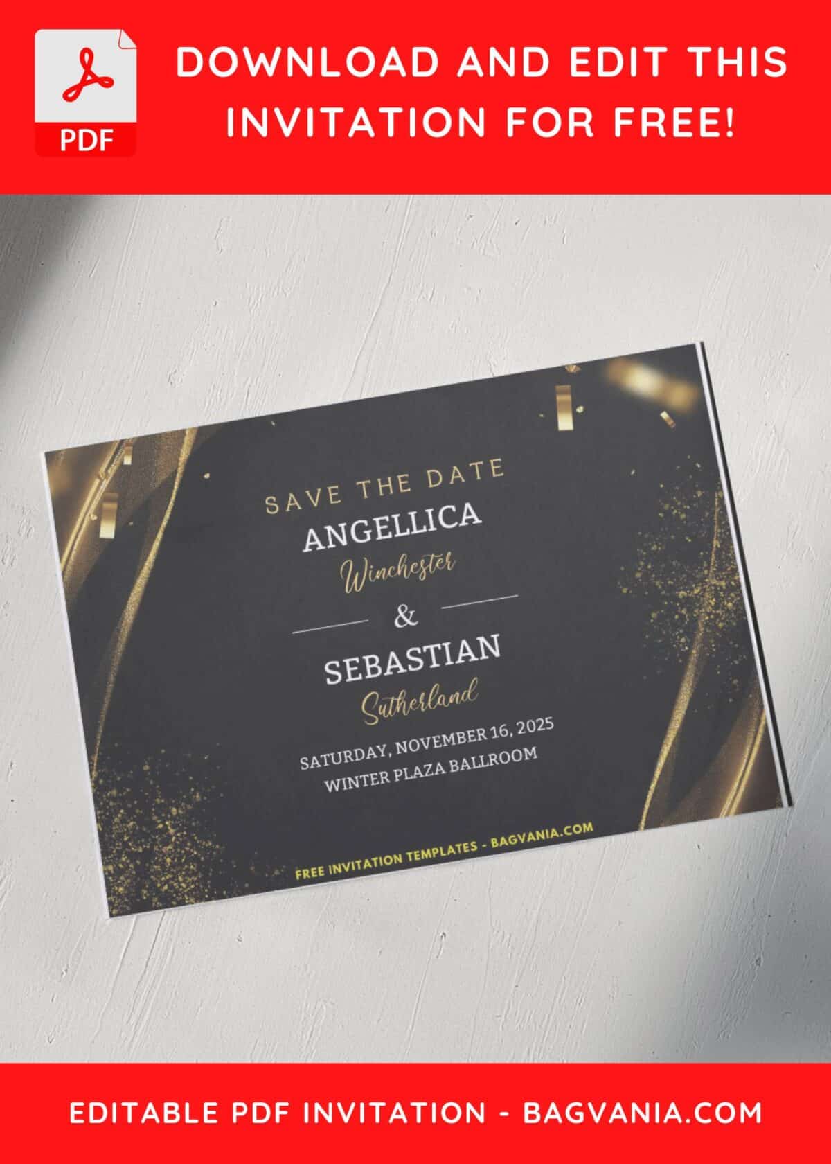 Gold Swirl Wedding Invitation with elegant typefaces