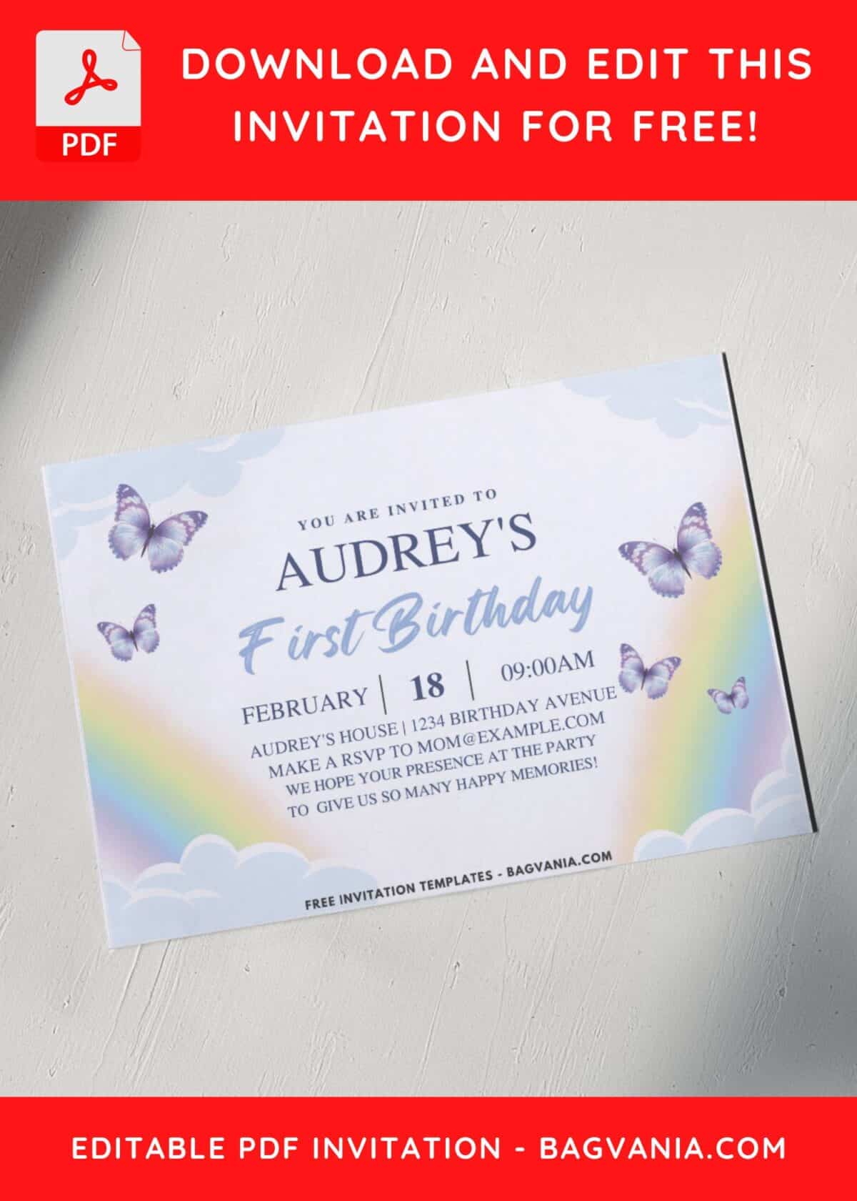 Watercolor Butterfly Birthday Invitation