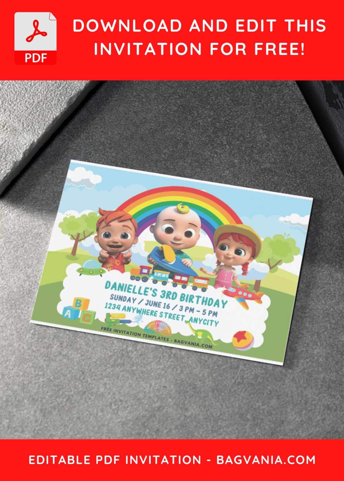 Cocomelon & Toys Birthday Invitation with Park background