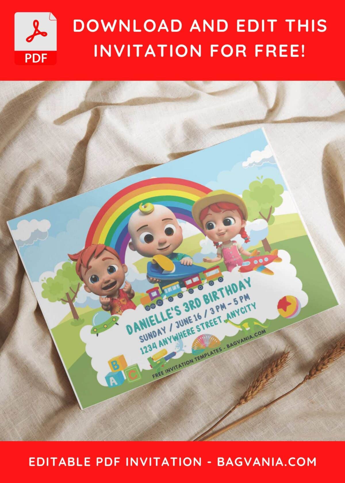 Cocomelon & Toys Birthday Invitation with adorable YoYo