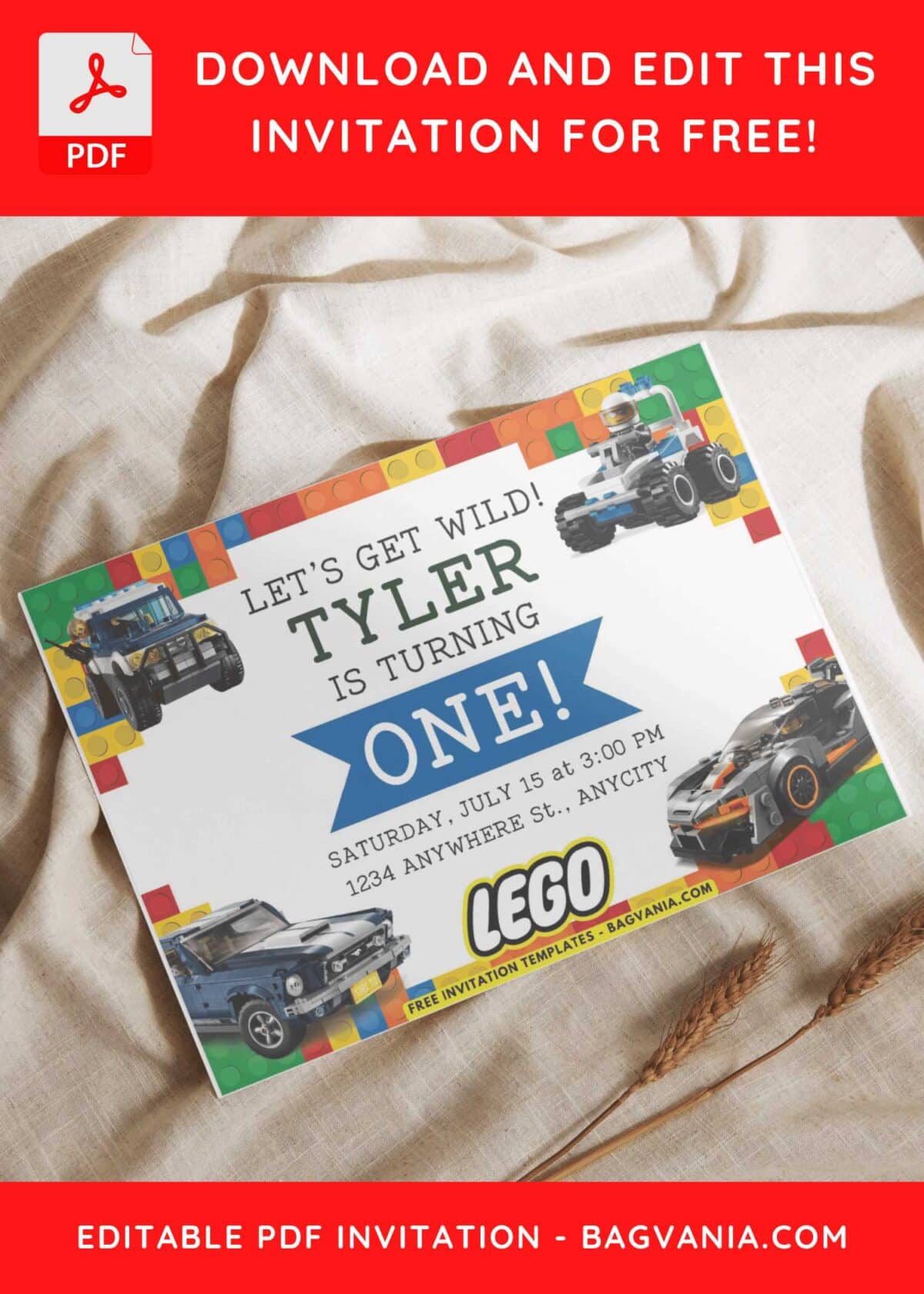 Lego Superheroes & Super Cars Birthday Invitation with Editable Text