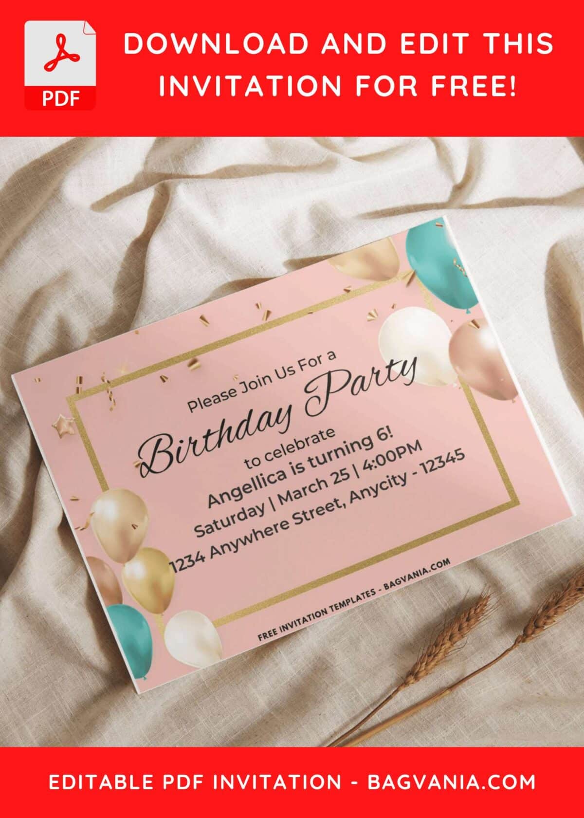 Silver And Gold Balloons Birthday Invitation with Balloon Border