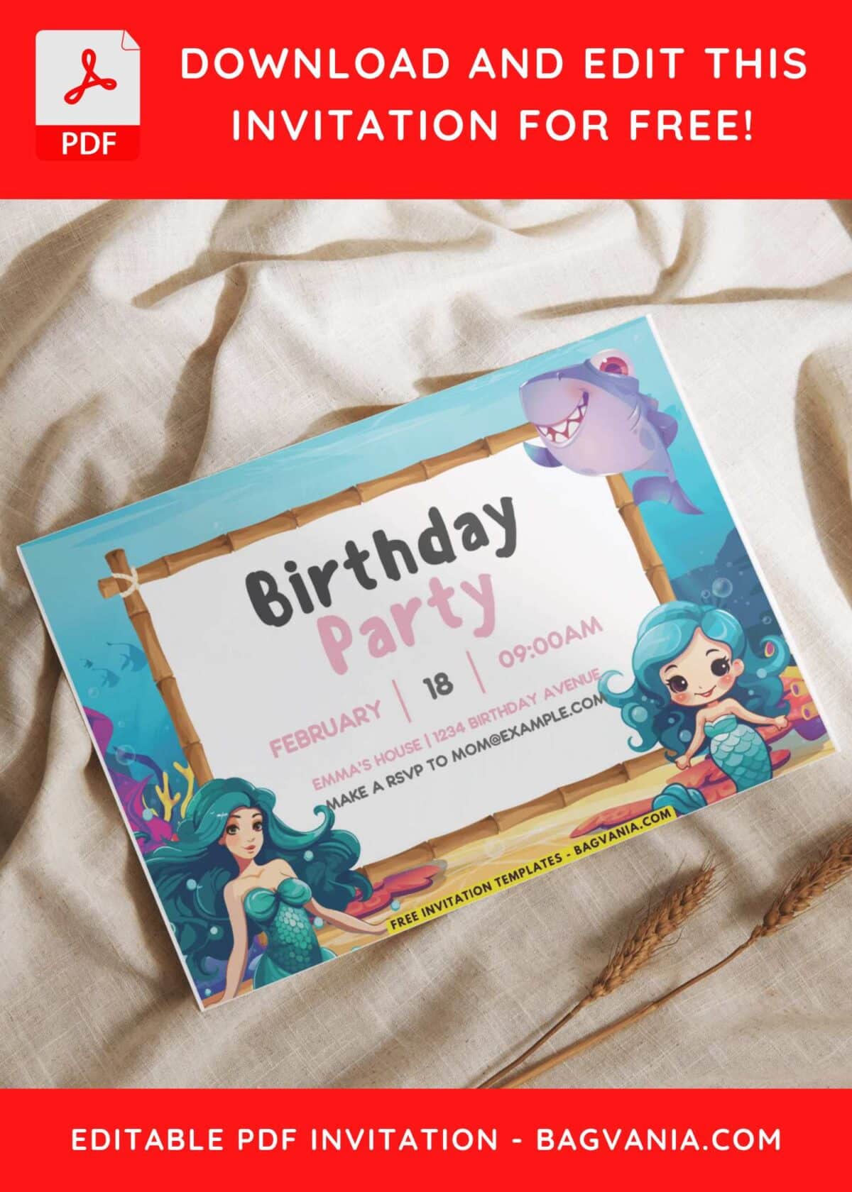 Ocean Theme Birthday Invitation With Cute Baby Shark