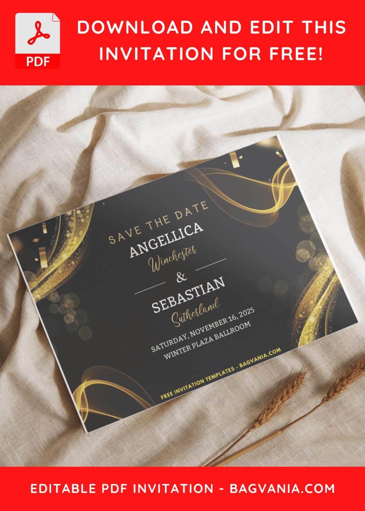 Sparkling Gold Swirl Wedding Invitation with 