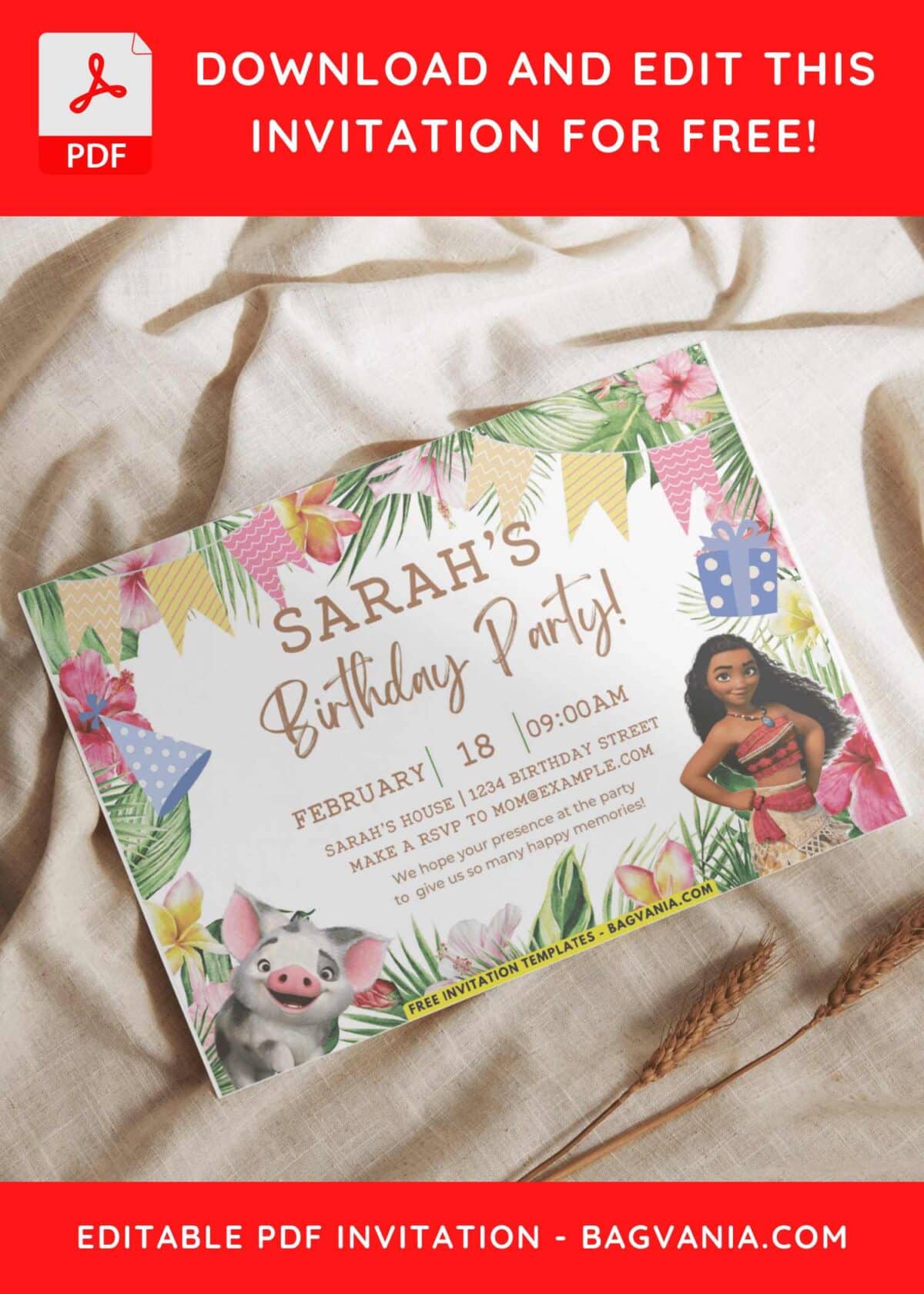 Tropical Greenery Invitation With Moana