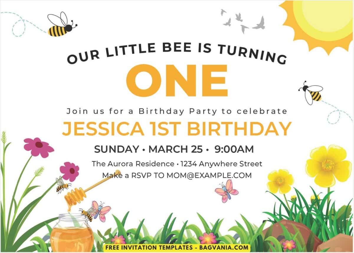 Bee 1st Birthday Invitation 