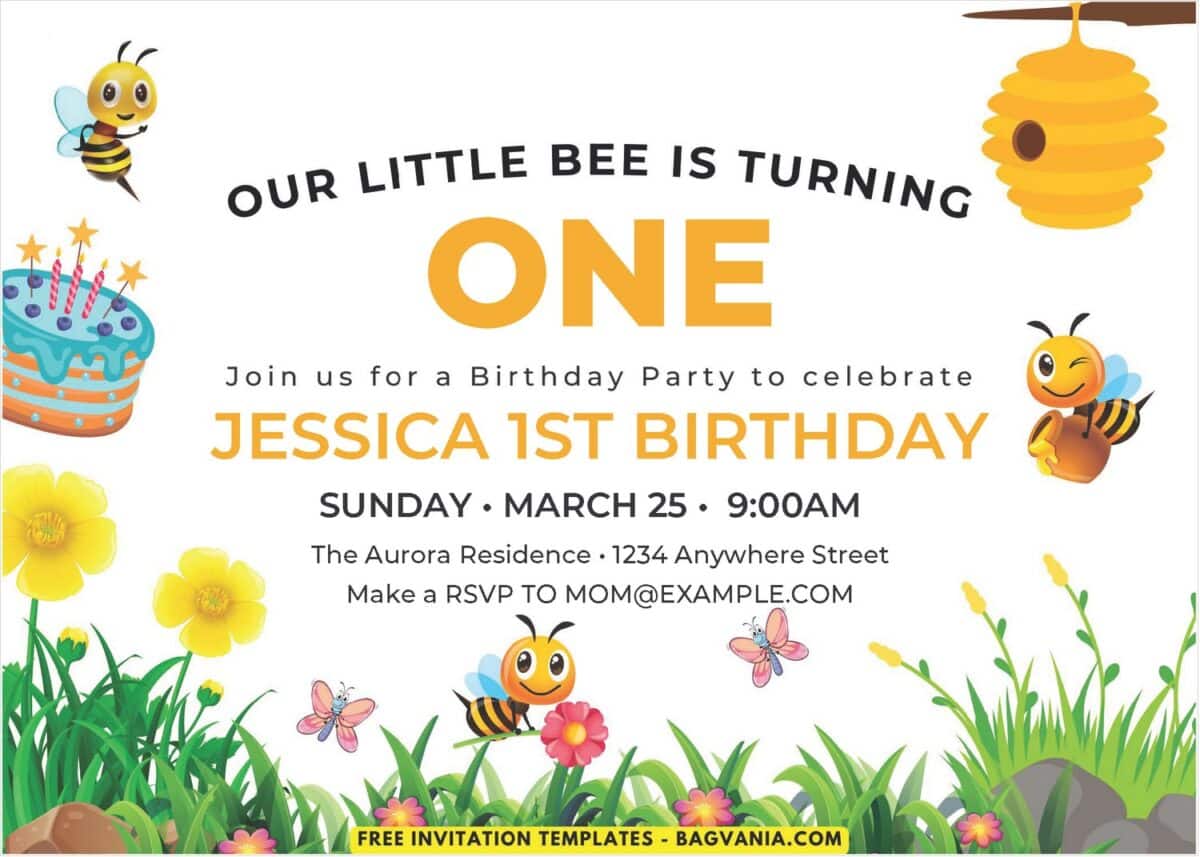 Little Bee 1st Birthday Invitation 