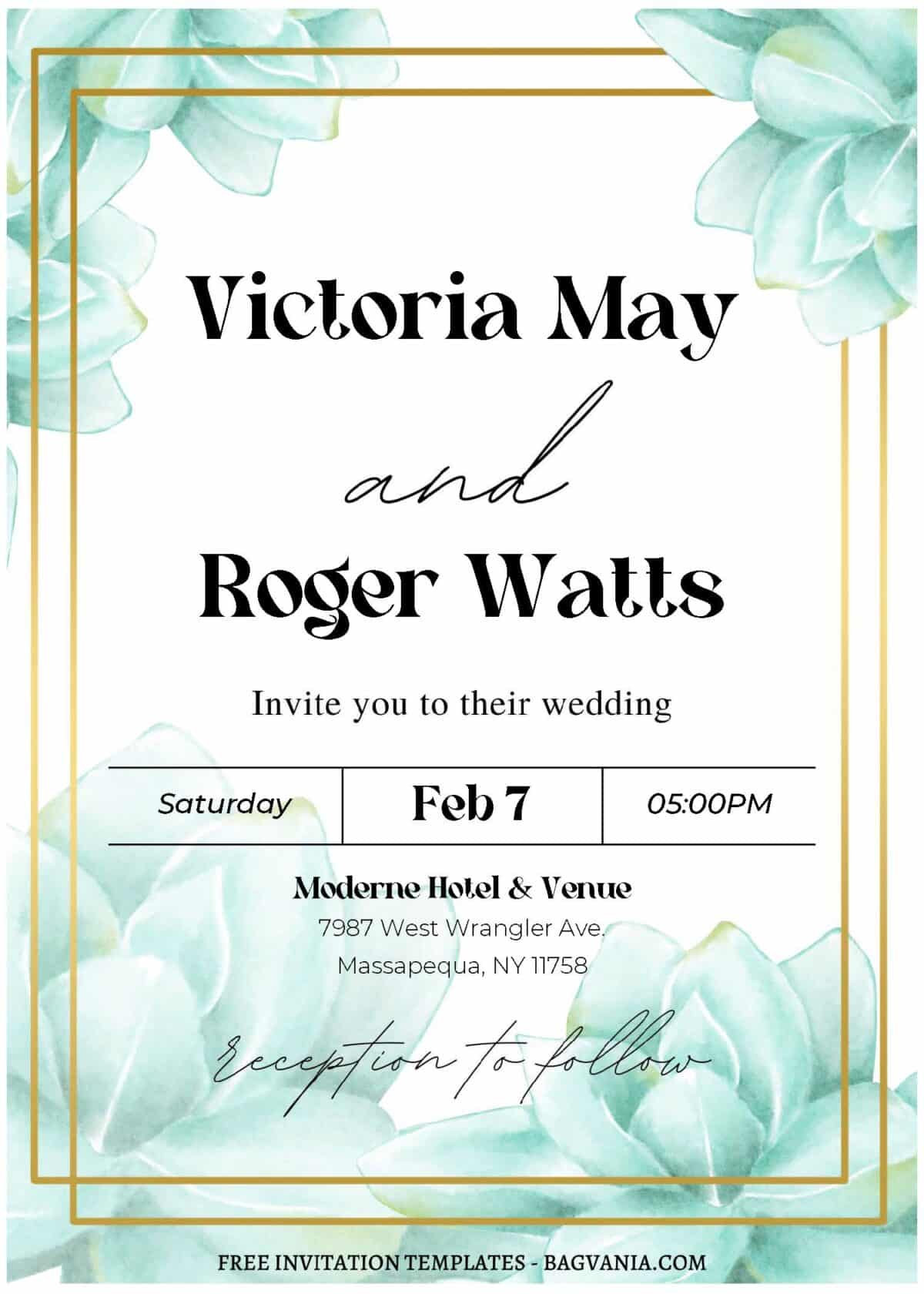 Chic Gold Frame Floral Wedding Invitation I