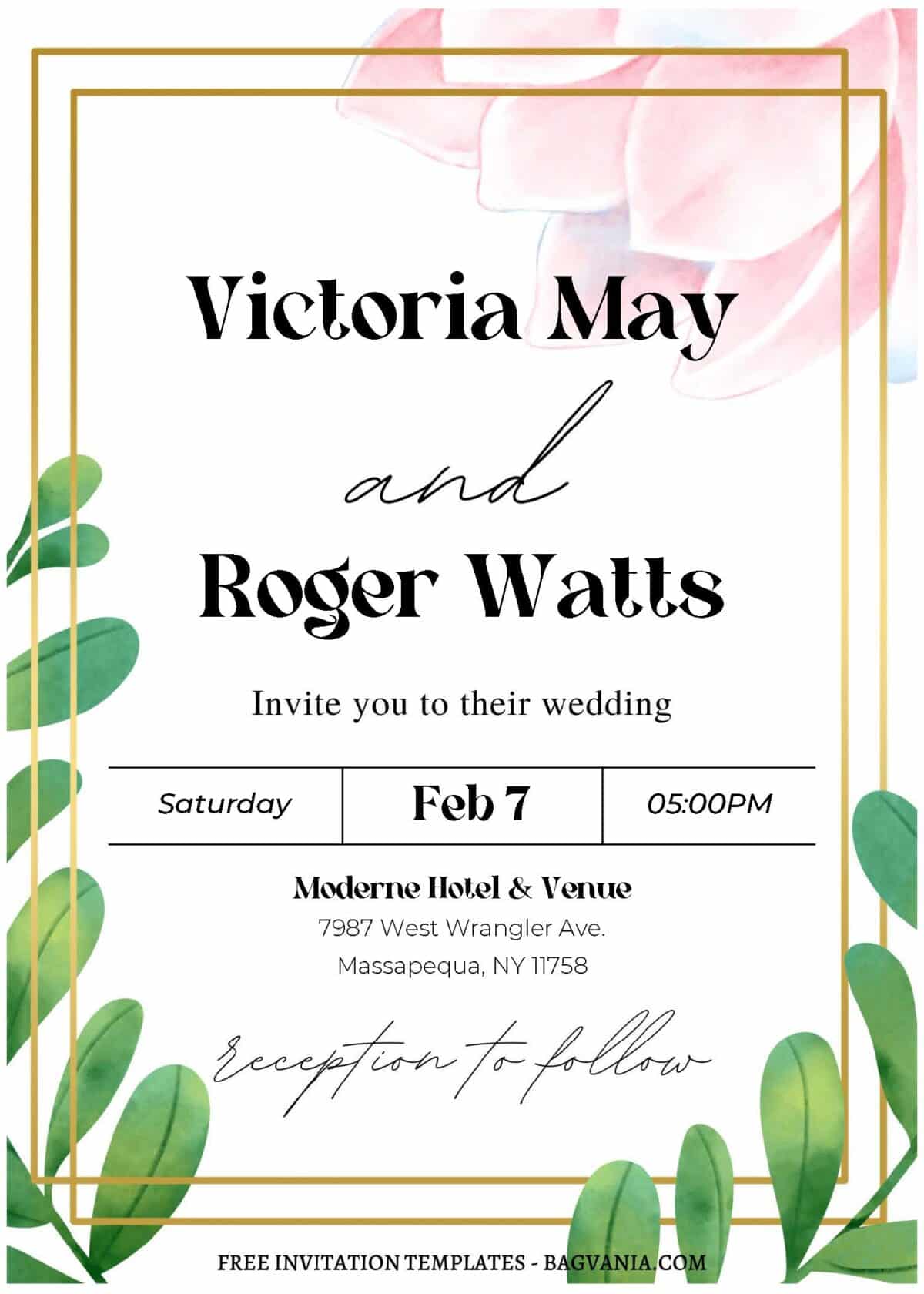 Chic Gold Frame Floral Wedding Invitation 