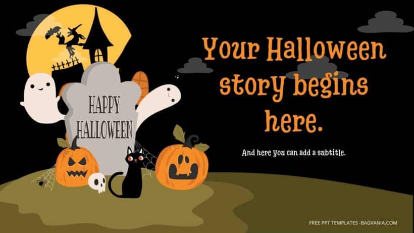 ( FREE Canva Templates ) Cute Halloween With Cat PPT Slides Templates