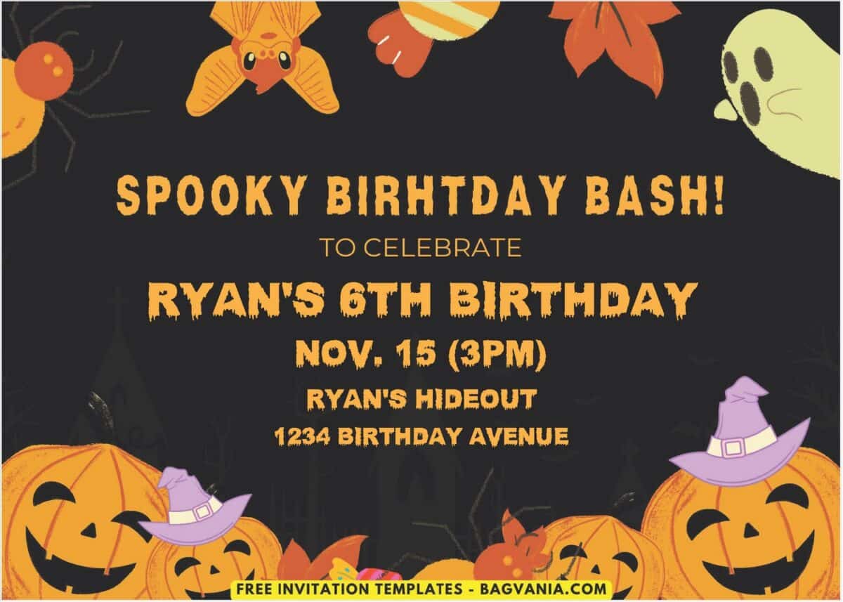 Kids Birthday Invitation With Halloween Theme