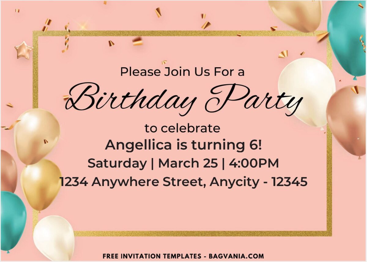 Silver And Gold Balloons Birthday Invitation