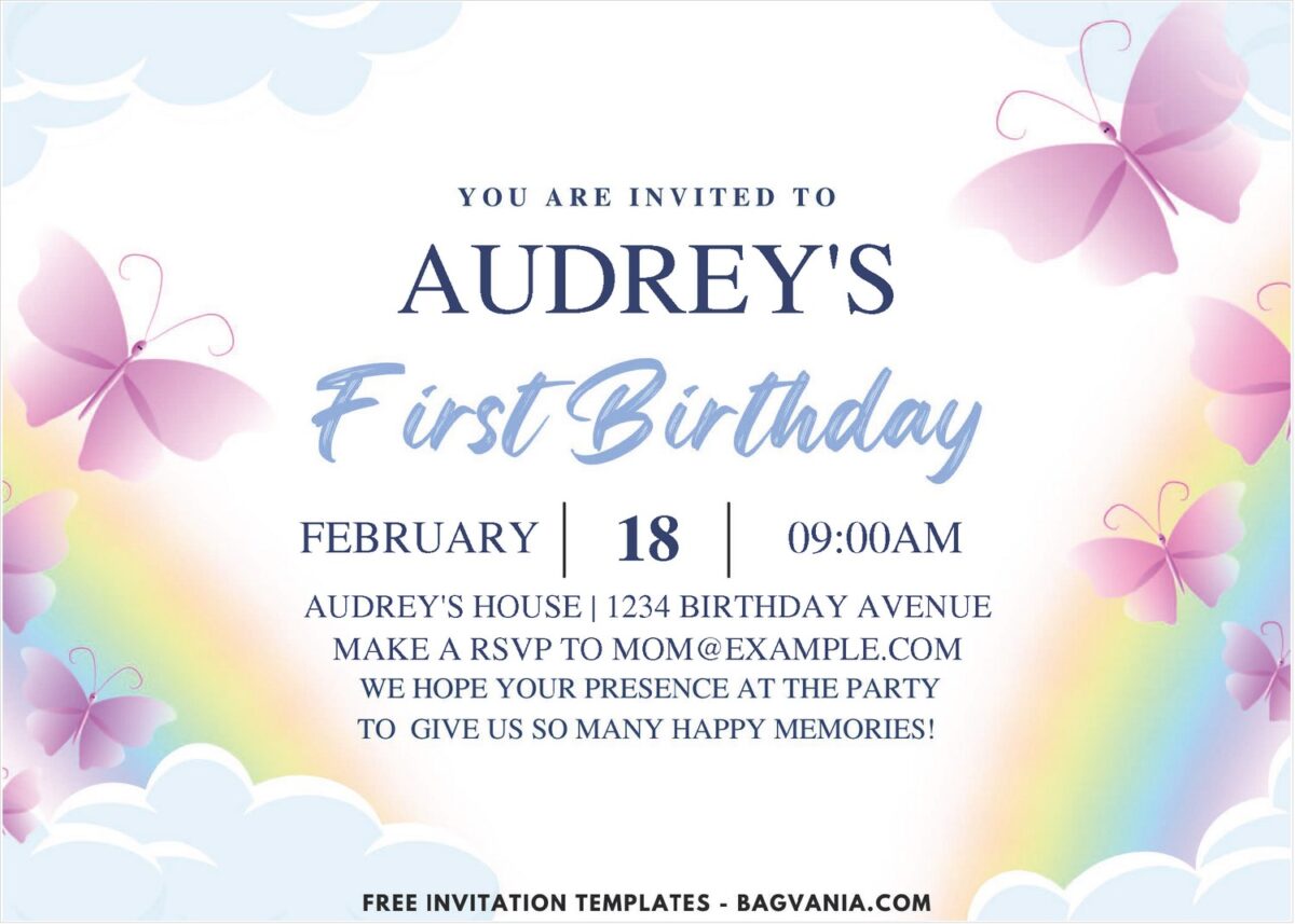 Butterfly 1st Birthday Invitation 