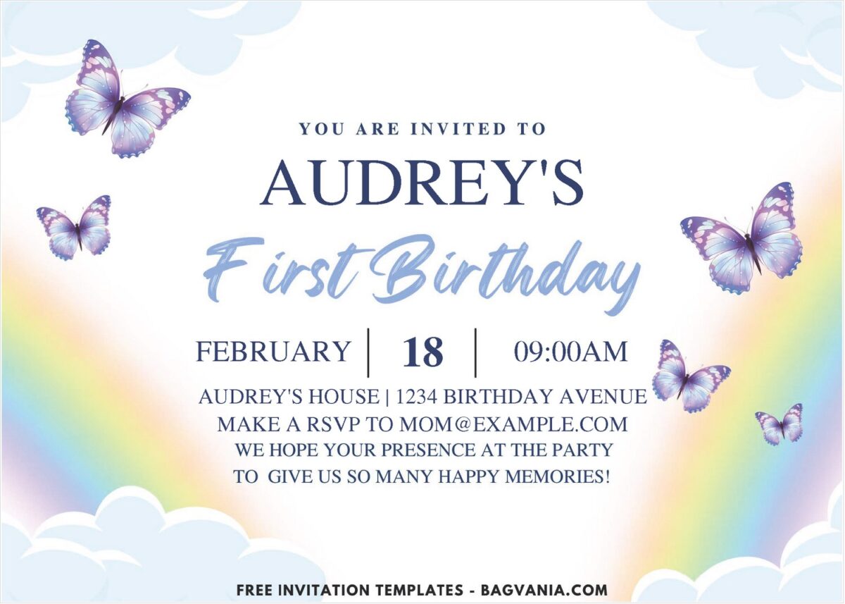 Dreamy Magical Butterfly 1st Birthday Invitation 