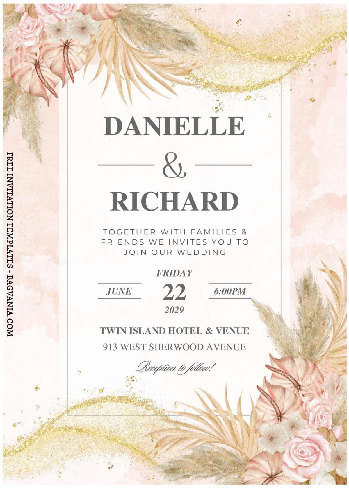 Glitter Boho Greenery Wedding Invitation A