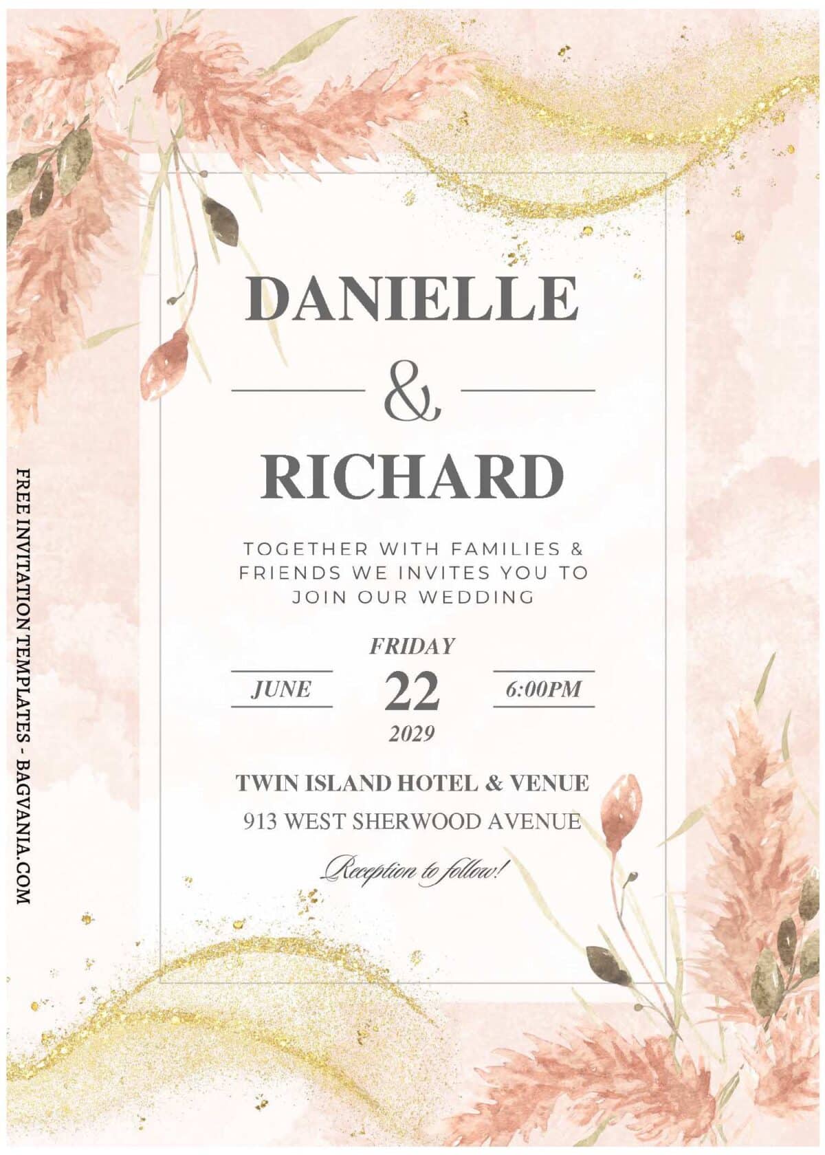 Glitter Boho Greenery Wedding Invitation B