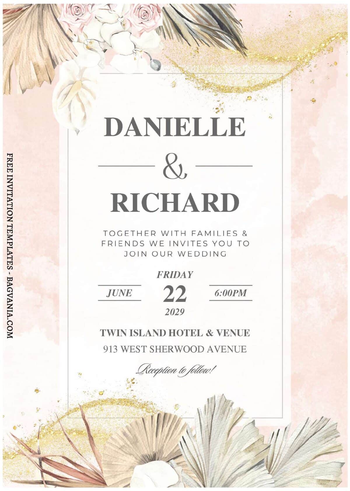 Glitter Boho Greenery Wedding Invitation C