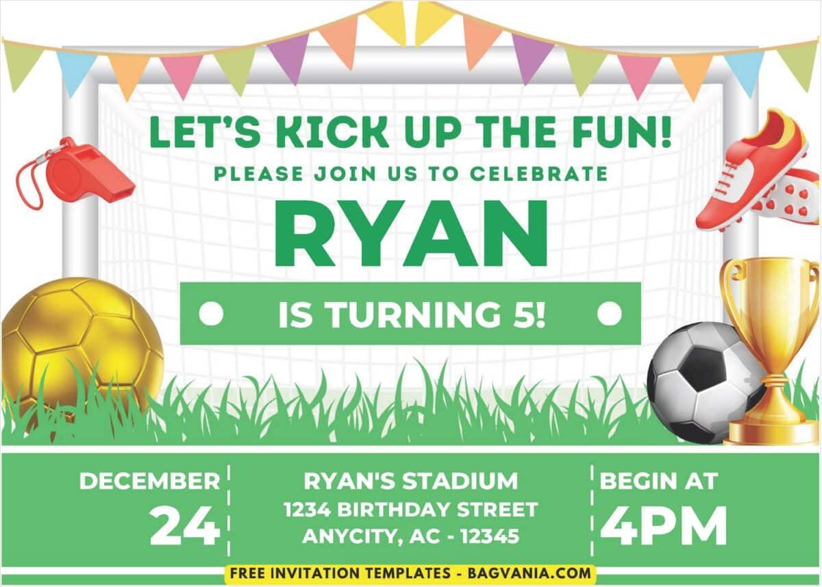 Soccer Football Theme Birthday Invitation 