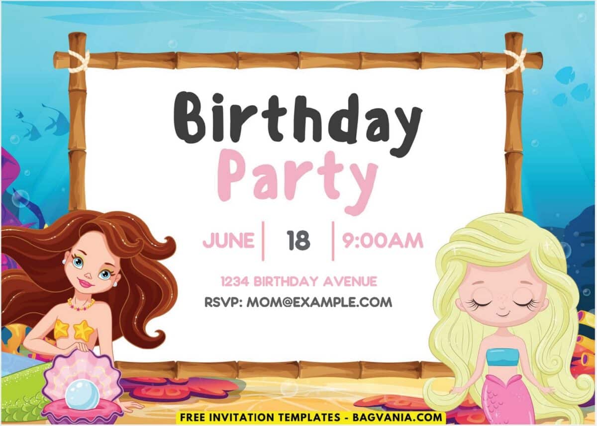 Ocean Theme Birthday Invitation With Under The Sea Background