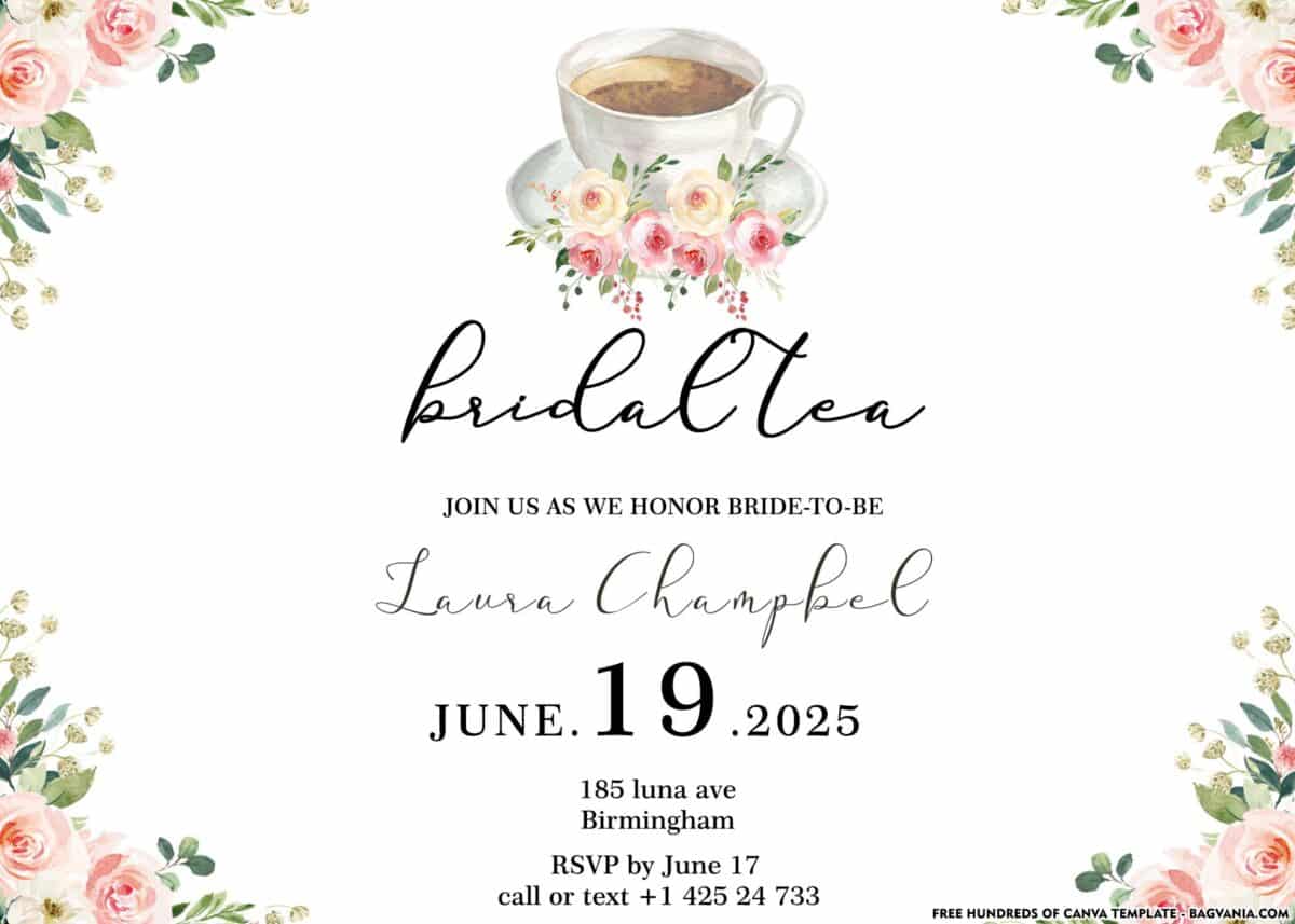 FREE Download Bridal Shower Tea Party Invitations