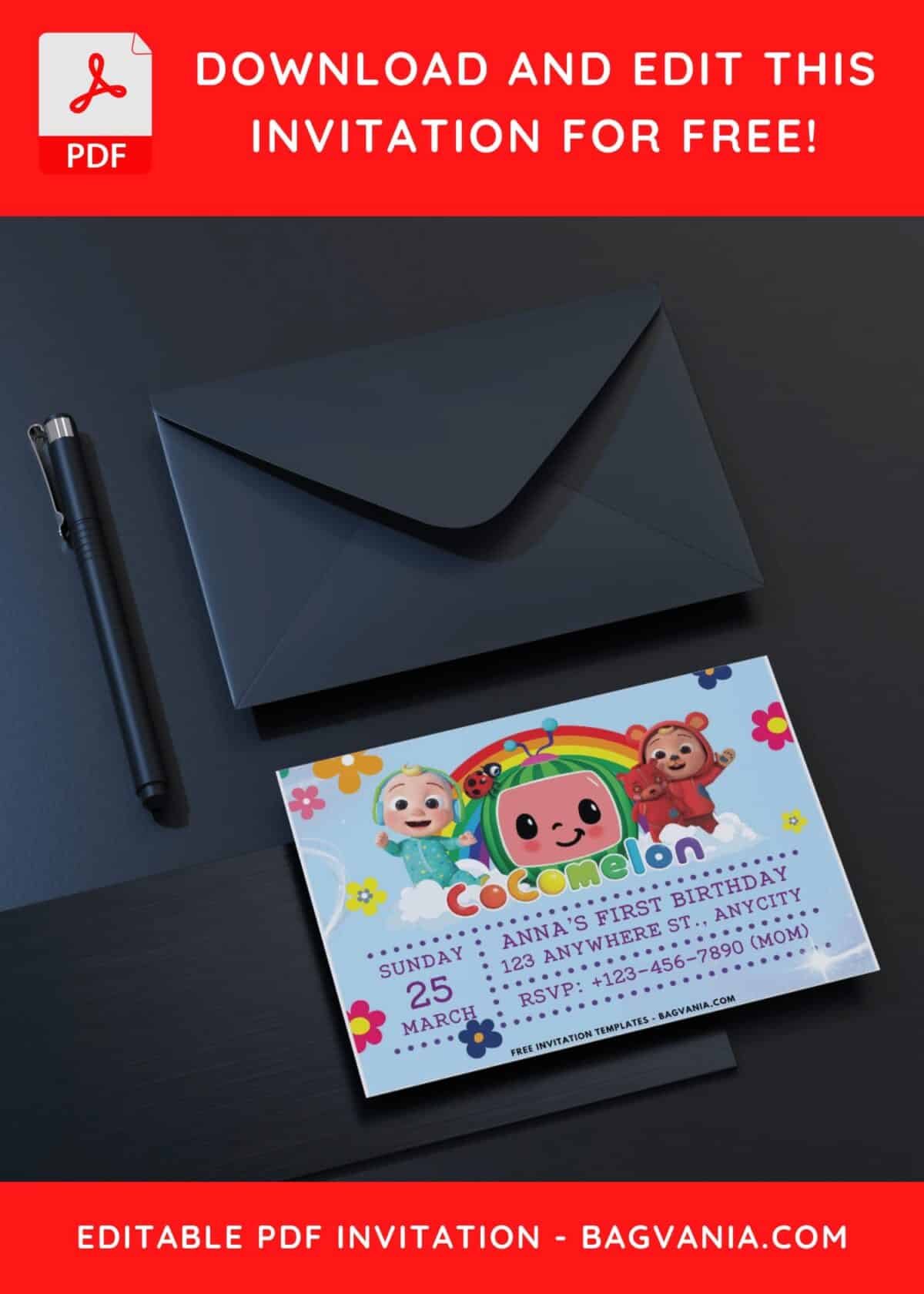 Sky And Rainbow Cocomelon Birthday Invitation