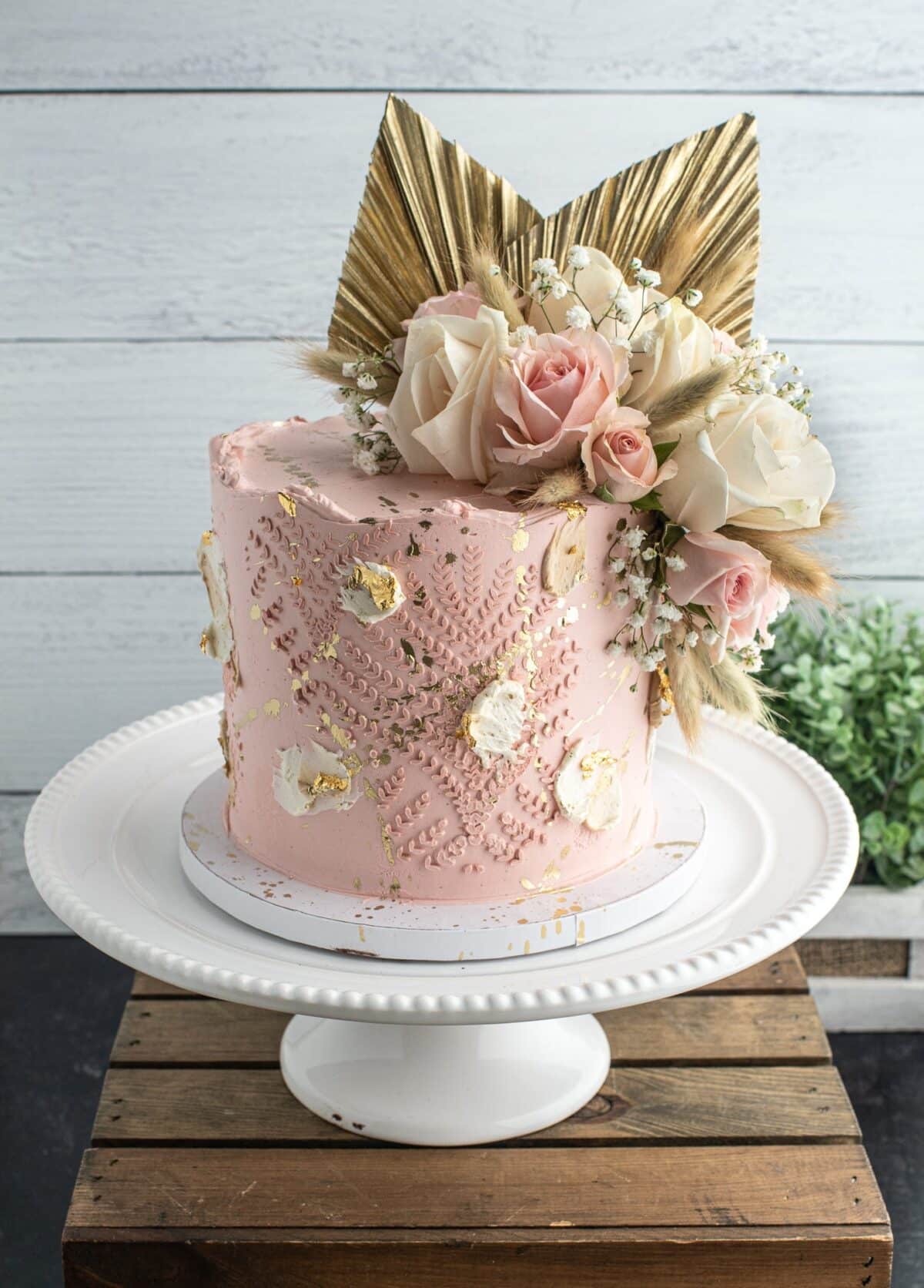 Boho Birthday Cake With Pampas and Floral Topper