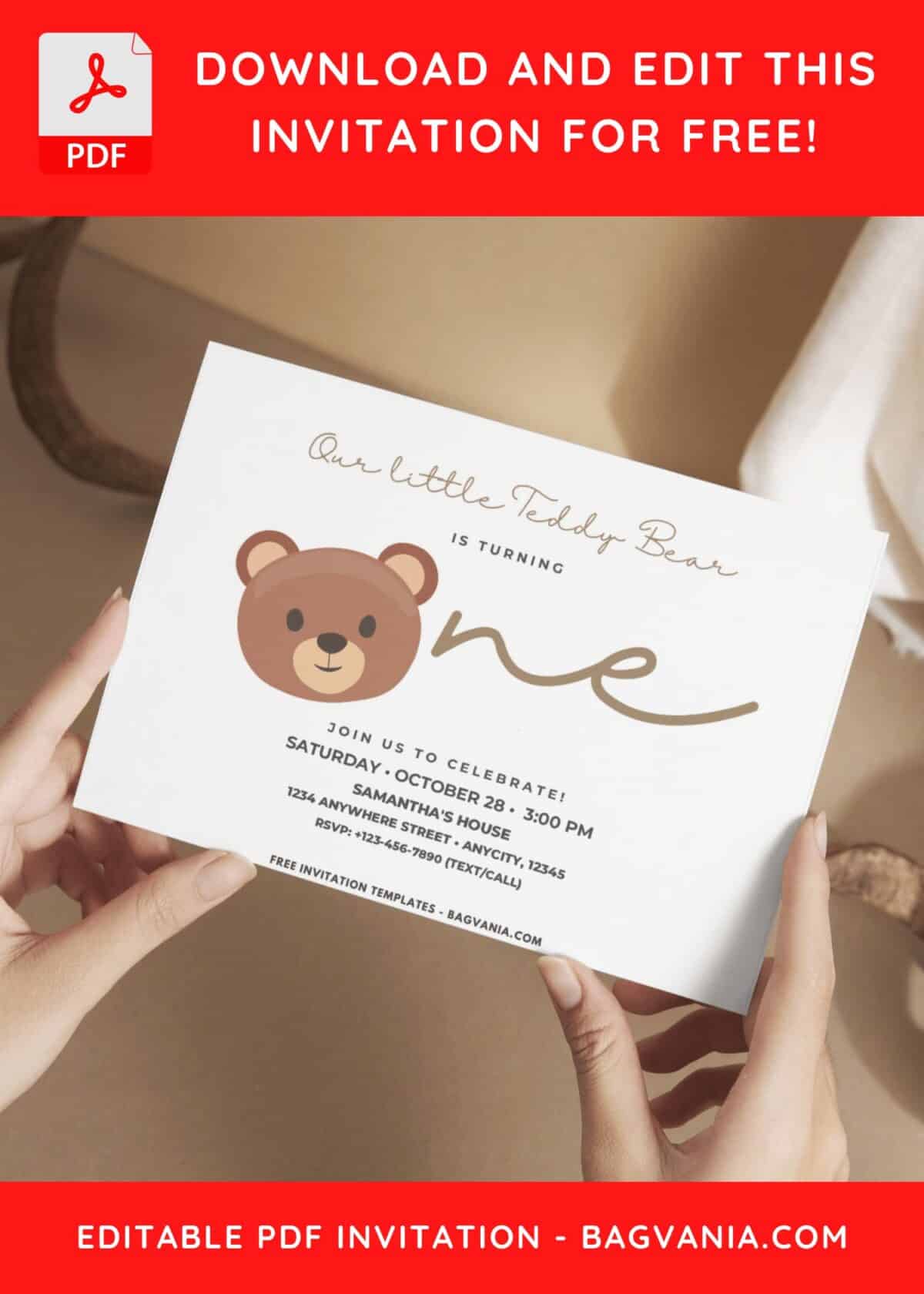 First Birthday Invitation With Bear Theme