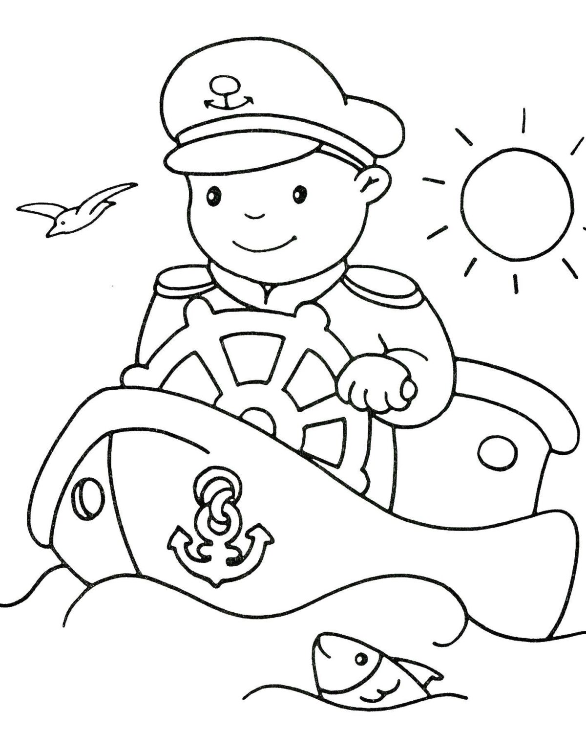 Sail & Anchor Nautical Birthday Party Coloring Page Template