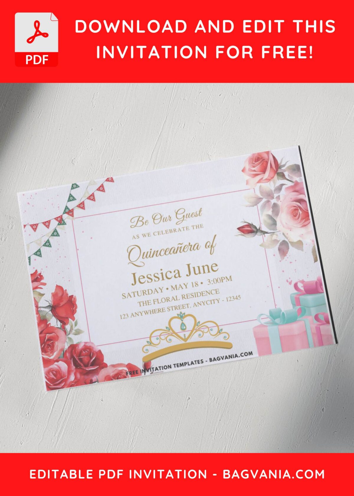 Watercolor Rose Birthday Invitation