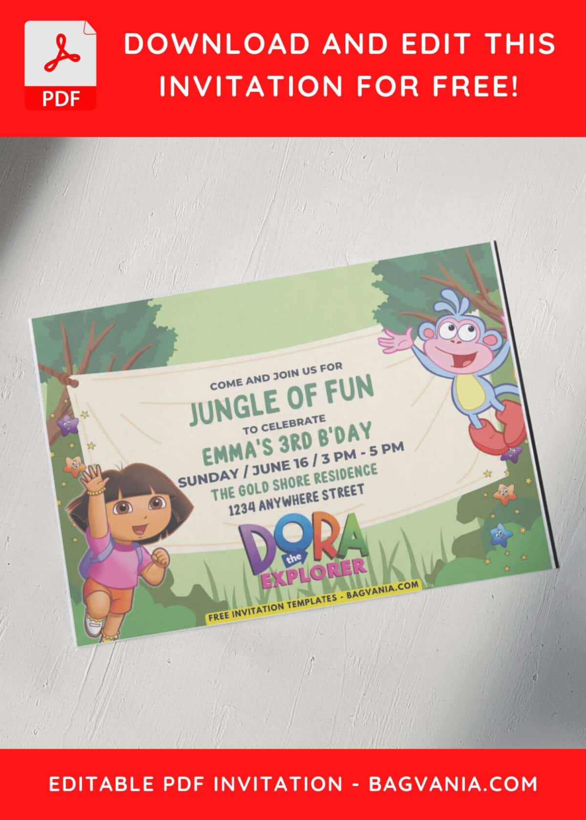 Cartoon Jungle Dora the Explorer Birthday Invitation