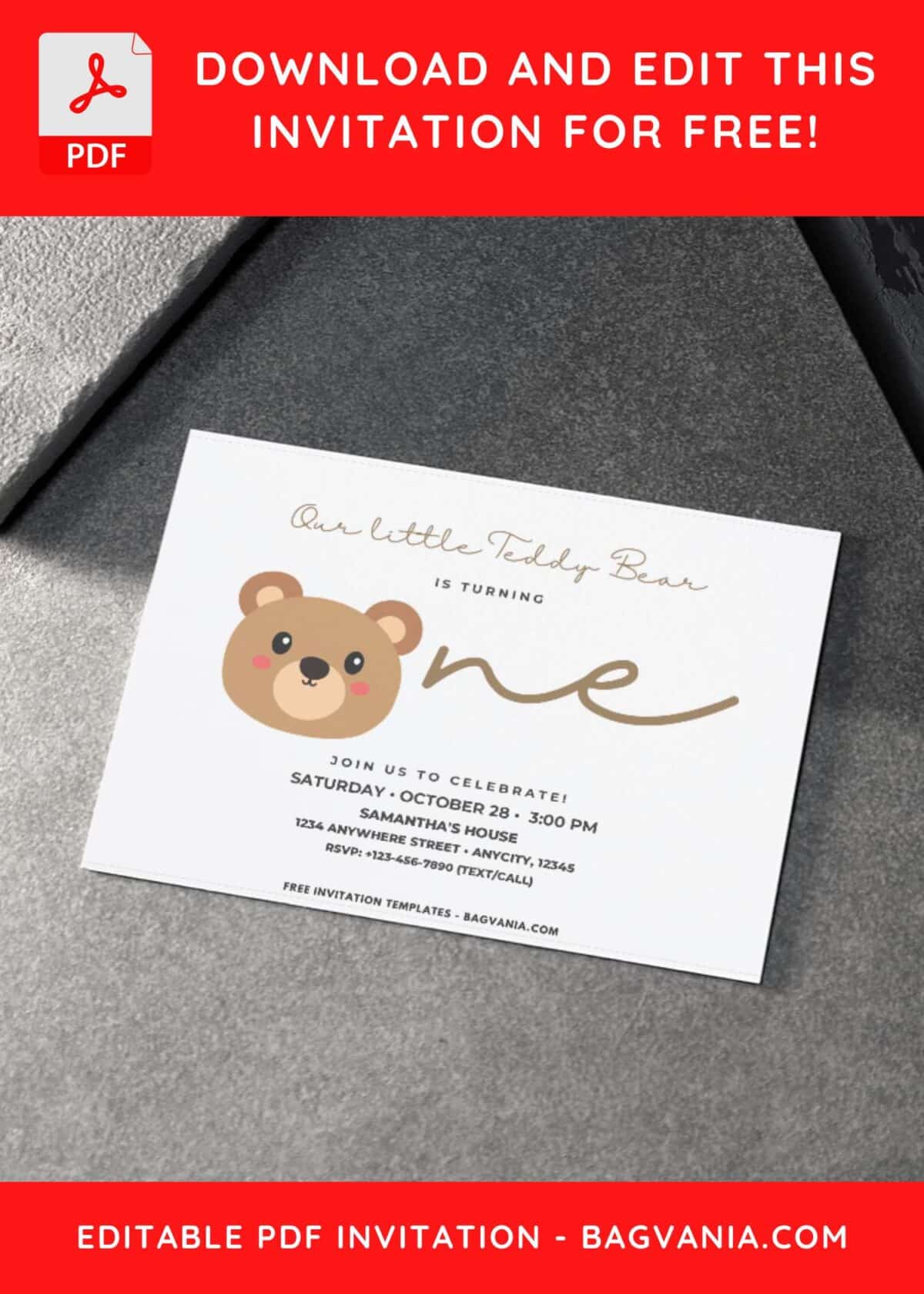 Bear Invitation With Cute Swirl Fonts