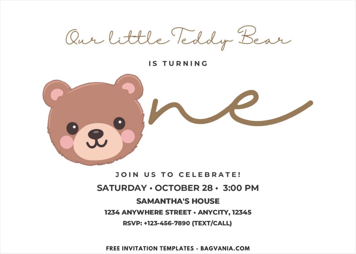 Bear 1st Birthday Invitation 