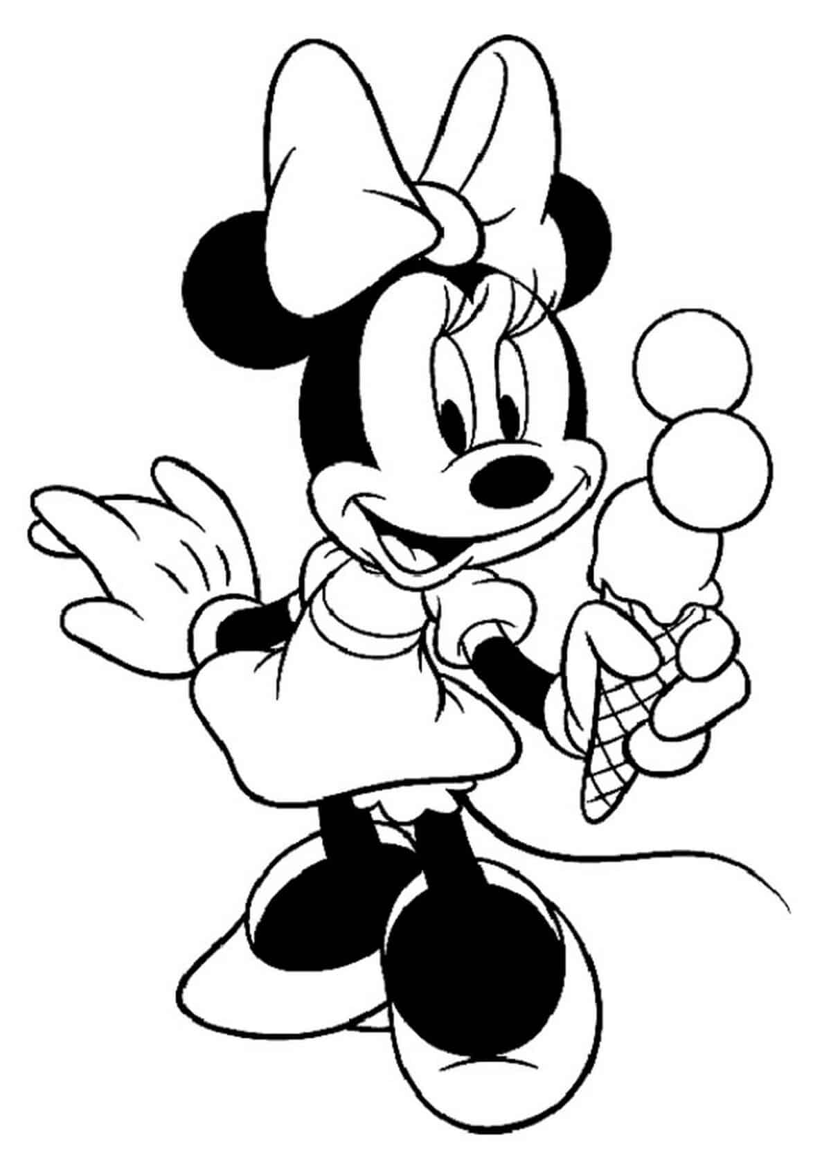 Minnie Mouse Eat Ice Cream Coloring Page Template