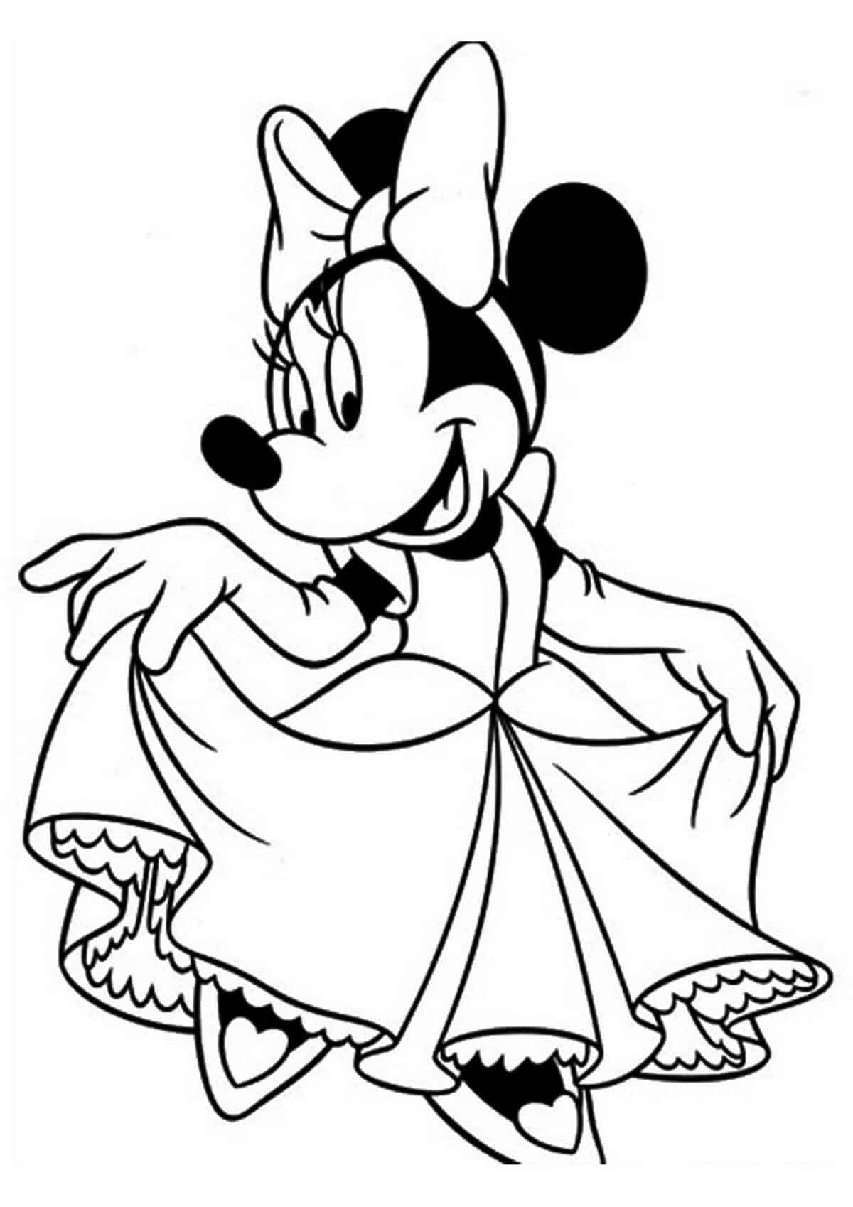 Minnie Mouse Dancing In Dress Coloring Page Template