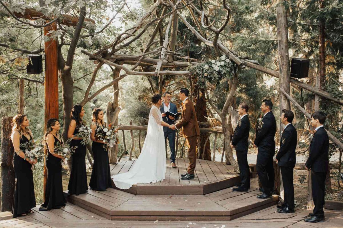 Beautiful Couple Exchange Vows in Forest Wedding