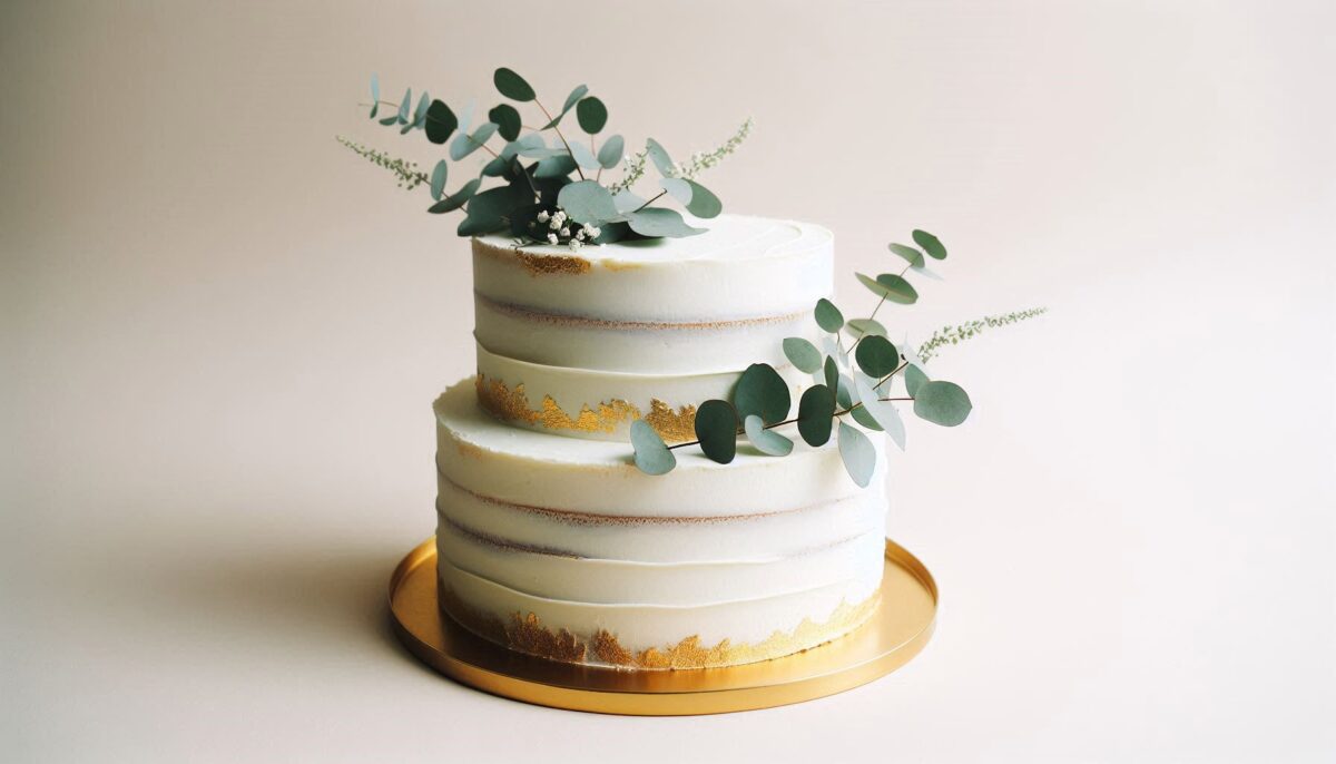 Gorgeous 2-Tiered Naked Wedding cake with Eucalyptus Topper